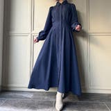 ネイビー | ウエストタックバックレースアップワンピース | JUNOAH