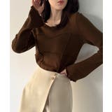 ブラウン | メロービスチェラインニットトップス | JUNOAH