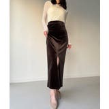 ブラウン | カーブラインベロアスリットスカート | JUNOAH