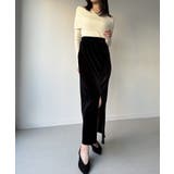 ブラック | カーブラインベロアスリットスカート | JUNOAH