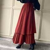 ワイン | プリーツドッキングフレアスカート | JUNOAH