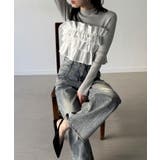 グレー | フリルビスチェ風ドッキングリブニット | JUNOAH