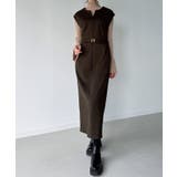 ブラウン | キーネックIラインロングワンピース | JUNOAH