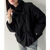 ブラック | スタンドカラーリボン中綿アウター | JUNOAH