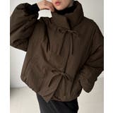 ブラウン | スタンドカラーリボン中綿アウター | JUNOAH