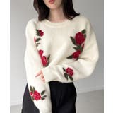 アイボリー | 花柄ジャガードショートニット | JUNOAH