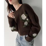 ダークブラウン | 花柄ジャガードショートニット | JUNOAH