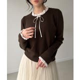 ブラウン | フリルレイヤードニットプルオーバー  | JUNOAH