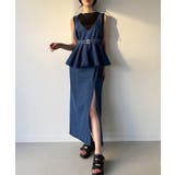 デニムVネックペプラムキャミワンピース | JUNOAH | 詳細画像1 