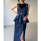 ブルー | デニムVネックペプラムキャミワンピース | JUNOAH