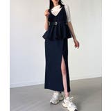 ダークブルー | デニムVネックペプラムキャミワンピース | JUNOAH