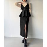 ブラック | デニムVネックペプラムキャミワンピース | JUNOAH