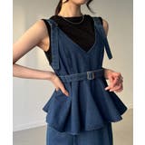 デニムVネックペプラムキャミワンピース | JUNOAH | 詳細画像3 