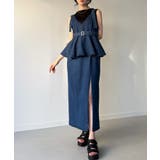 デニムVネックペプラムキャミワンピース | JUNOAH | 詳細画像4 