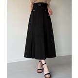 ブラック | ベルト付きボックスプリーツミディスカート | JUNOAH