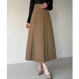 モカ | ベルト付きボックスプリーツミディスカート | JUNOAH