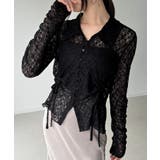 ブラック | カットレースポロ衿カーディガン | JUNOAH