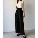 ブラック | ウェーブハイウエストツータックワイドパンツ | JUNOAH