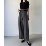 ダークグレー | ウェーブハイウエストツータックワイドパンツ | JUNOAH