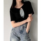 ブラック | レイヤード風半袖トップス | junoah