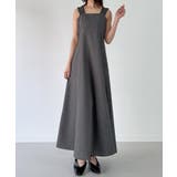 チャコール | フリルショルダーフレアキャミワンピース(薄手、裏地無し) | JUNOAH