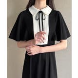 ブラック | バイカラーピンタックセミフレアワンピース | JUNOAH