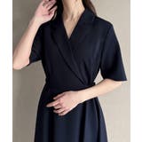 ネイビー | サイドベルト半袖テーラードフレアワンピース | JUNOAH