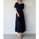 ネイビー | レイヤードネック リブ風カットワンピース | JUNOAH