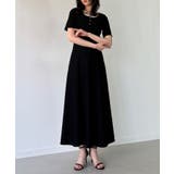 ブラック | レイヤードネック リブ風カットワンピース | JUNOAH