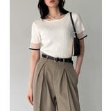 ホワイト | 袖口シアーホルターネックリブニット | JUNOAH