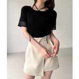 ブラック | 袖口シアーホルターネックリブニット | JUNOAH