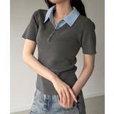 グレー | シャツレイヤード半袖ニットトップス | JUNOAH