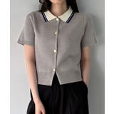 グレー | 襟付き半袖金釦ニットカーディガン | junoah