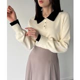 アイボリー | バイカラーボリュームスリーブニットポロ | JUNOAH