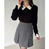 ブラック | バイカラーボリュームスリーブニットポロ | JUNOAH