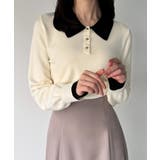 バイカラーボリュームスリーブニットポロ | JUNOAH | 詳細画像4 