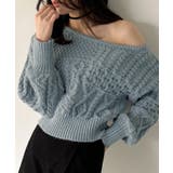 ライトブルー | 2wayワンショルケーブルショートニット | JUNOAH