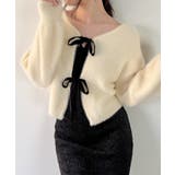 アイボリー | 2wayベロアリボンシャギーニットカーディガン | JUNOAH