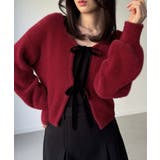 レッド | 2wayベロアリボンシャギーニットカーディガン | JUNOAH