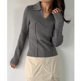 チャコール | 配色ラインビスチェデザインリブニット | JUNOAH