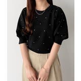 callautia パフスリーブラインストーンニット | JUNOAH | 詳細画像1 