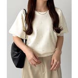 アイボリー | callautia パフスリーブラインストーンニット | JUNOAH