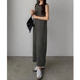 ブラック | callautia メランジ配色ニットタンクワンピース | JUNOAH