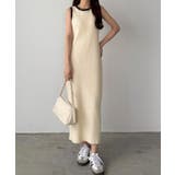 ライトベージュ | callautia メランジ配色ニットタンクワンピース | JUNOAH