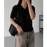 callautia スパンコールVネックショート丈半袖ニット | JUNOAH | 詳細画像4