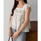 ホワイト | callautia 花柄ノースリーブフリルトップス | JUNOAH