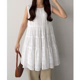 ホワイト | callautia シアーチェックティアードチュニック | JUNOAH