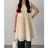 クリーム | callautia シアーチェックティアードチュニック | JUNOAH