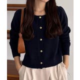 ネイビー | callautia 金ボタンパフスリーブショートニットカーディガン | JUNOAH