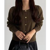 ブラウン | callautia 金ボタンパフスリーブショートニットカーディガン | JUNOAH